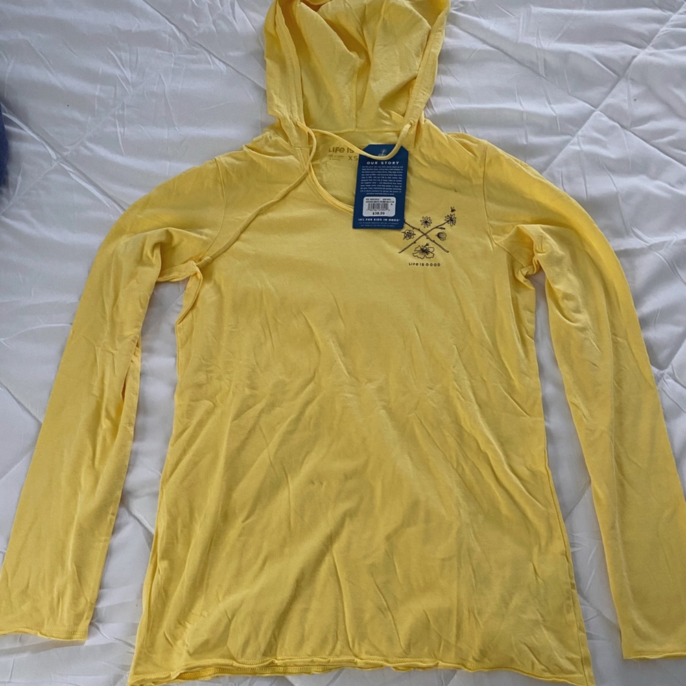 Light Yellow Life is Good Long Sleeve Shirt with Hood